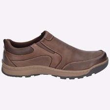 Hush Puppies Jasper Leather Mens Slip On Memory Foam Trainers Brown