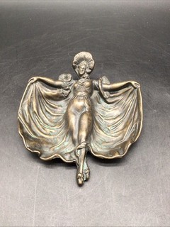 Antique Art Nouveau Brass Ash Tray Trinket Coin Dish 1920s/30s/Ballerina