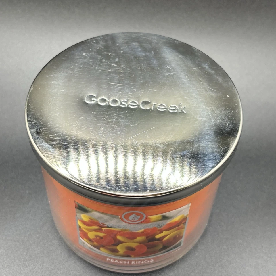 鹅溪桃子戒指3芯蜡烛14.5盎司罐子水果糖果甜大豆蜡 — 第 2/4 张图片