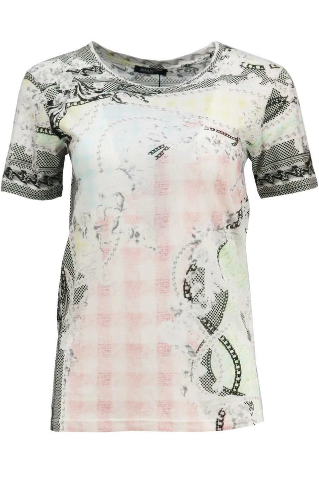 BALMAIN PRINTED COTTON JERSEY T-SHIRT FR 36 UK 8