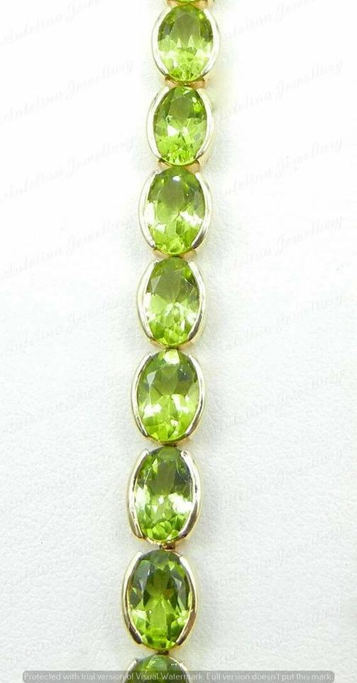 9 CT Oval Cut Green Peridot Women's Tennis Bezel Bracelet 14K Yellow Gold Finish - Image 3 of 4