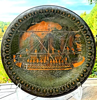 Large 20'' Copper Wall Hanging Ancient Egyptian Expediation Ship Hand Etched