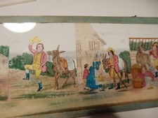 1870s era glass slide coloured 295 x 75mm circus FARMER DONKEY POO PARABLE ?!