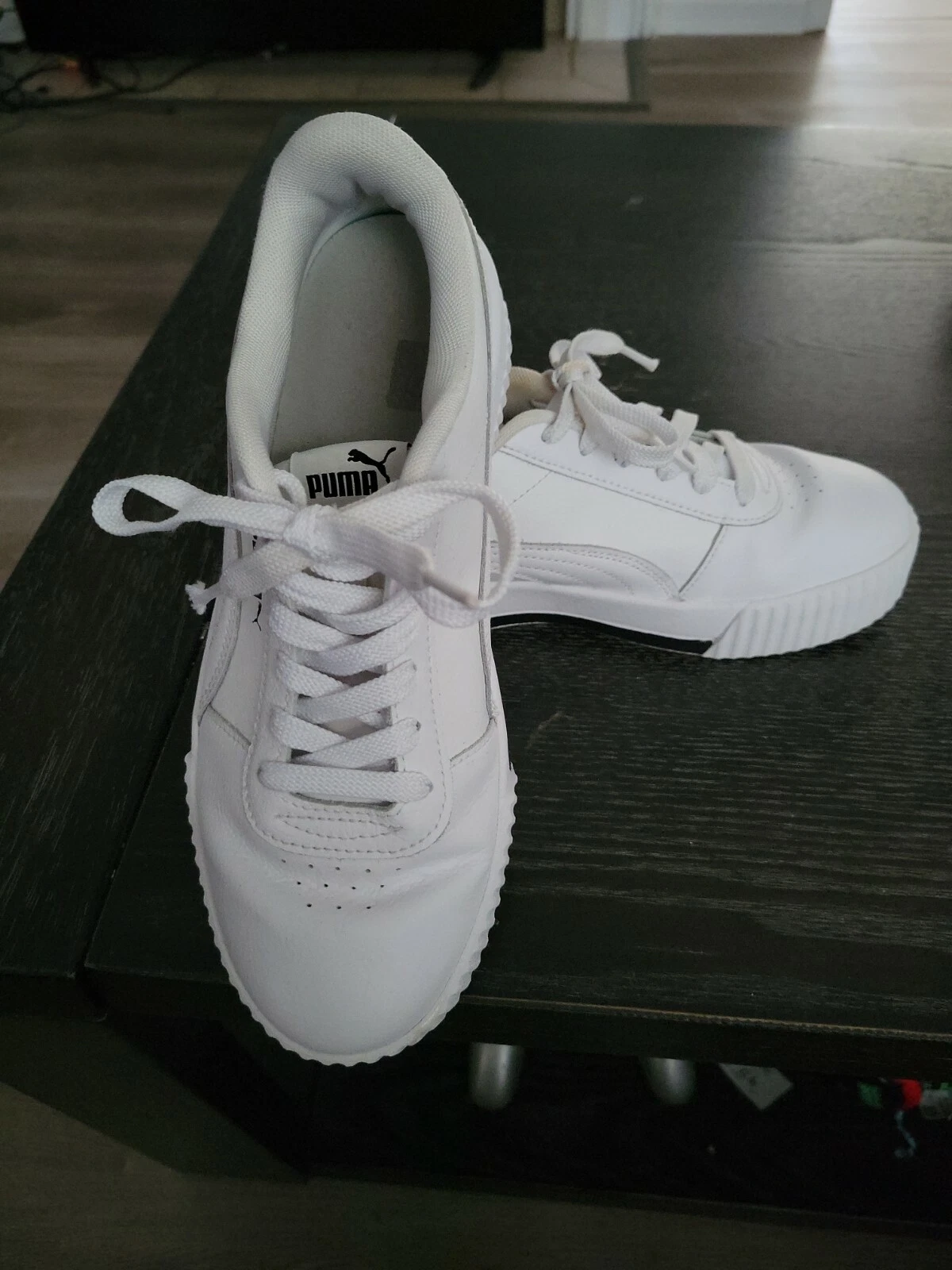 Puma Shoes Youth Sixze 6 Carina Lace Up Athletic Leather White Black