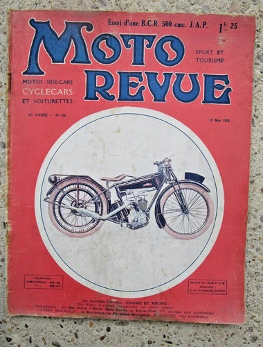 Moto Revue N°196 mai 1926  / essais d'une B.C.R 500 cc JAP  / cyclecars