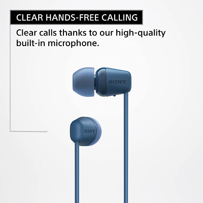 BLUE Sony Headphones with Built-in Mic WC100 Wireless in-Ear Bluetooth  - NEW