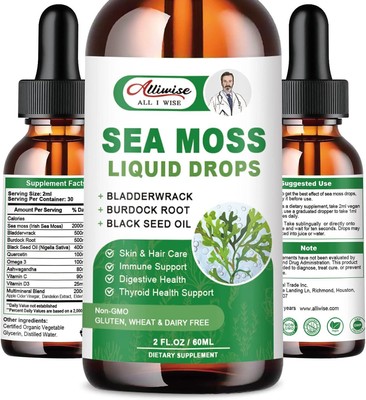 Sea Moss And Black Seed Oil Liquid, Irish Sea Moss Gel, Bladderwrack And Burdock