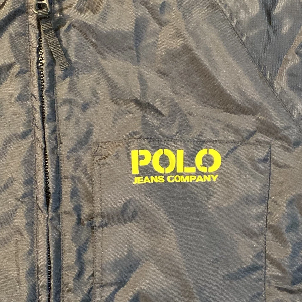 Chaqueta con Capucha Ralph Lauren Vintage Años 90 Polo Jeans Para Hombre Mediana Negra Cortavientos Foto 4 de 4