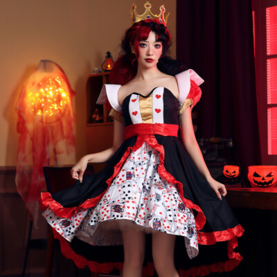 Cosplay Alice in Wonderland The Red Queen Poker Dress Crown Halloween  Costumes UK