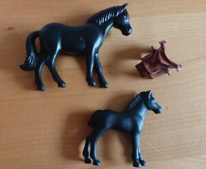LEGO Tierfiguren 3 Pferde schwarz braun weiss mit Sattel