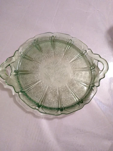 Jeanette Vintage Depression Glass Cherry Blossom Green Tray/serving platter 1930