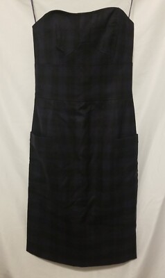 French Connection Cherub Check Strapless Wool Dress Women Sz 6 Black Navy Zip Up