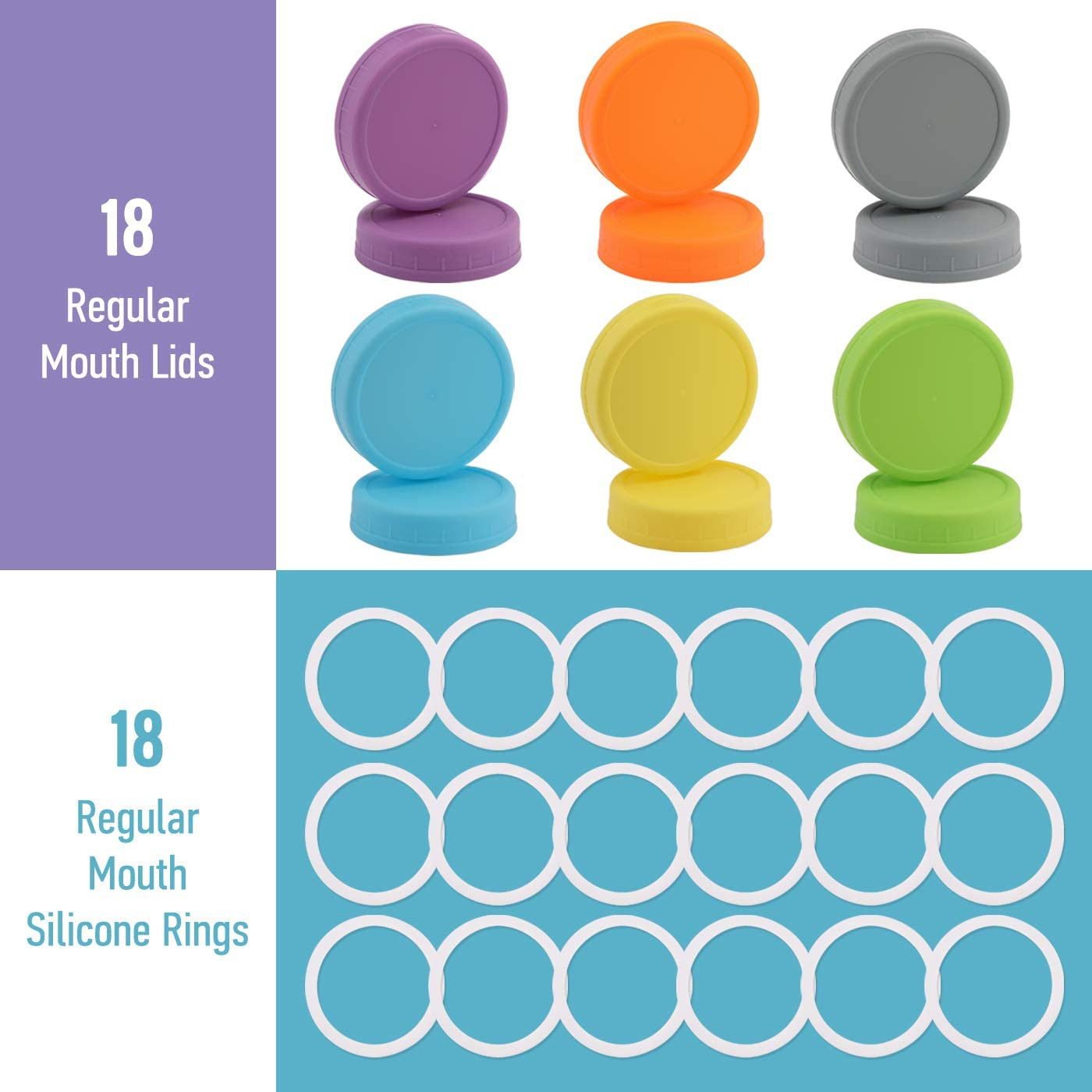 Aozita 18 Pack Plastic REGULAR Mouth Mason Jar Lids for Ball, Kerr