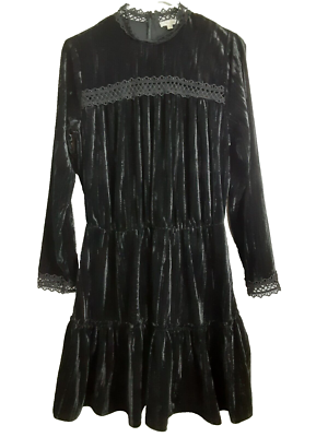 Shoshanna Black Velvet Tiered Dress Crochet Lace Inset romantic cottage Size 8 | eBay Shoshanna Black Velvet Tiered Dress Crochet Lace Inset romantic cottage Size 8 | eBay