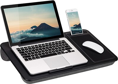 Laptop - Lap Desk with Device Ledge Mouse Pad and Phone Holder (Black)