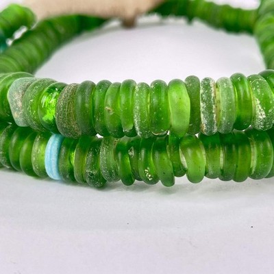 Dutch Donuts Annular Green Translucent Trade Beads 36 Inch