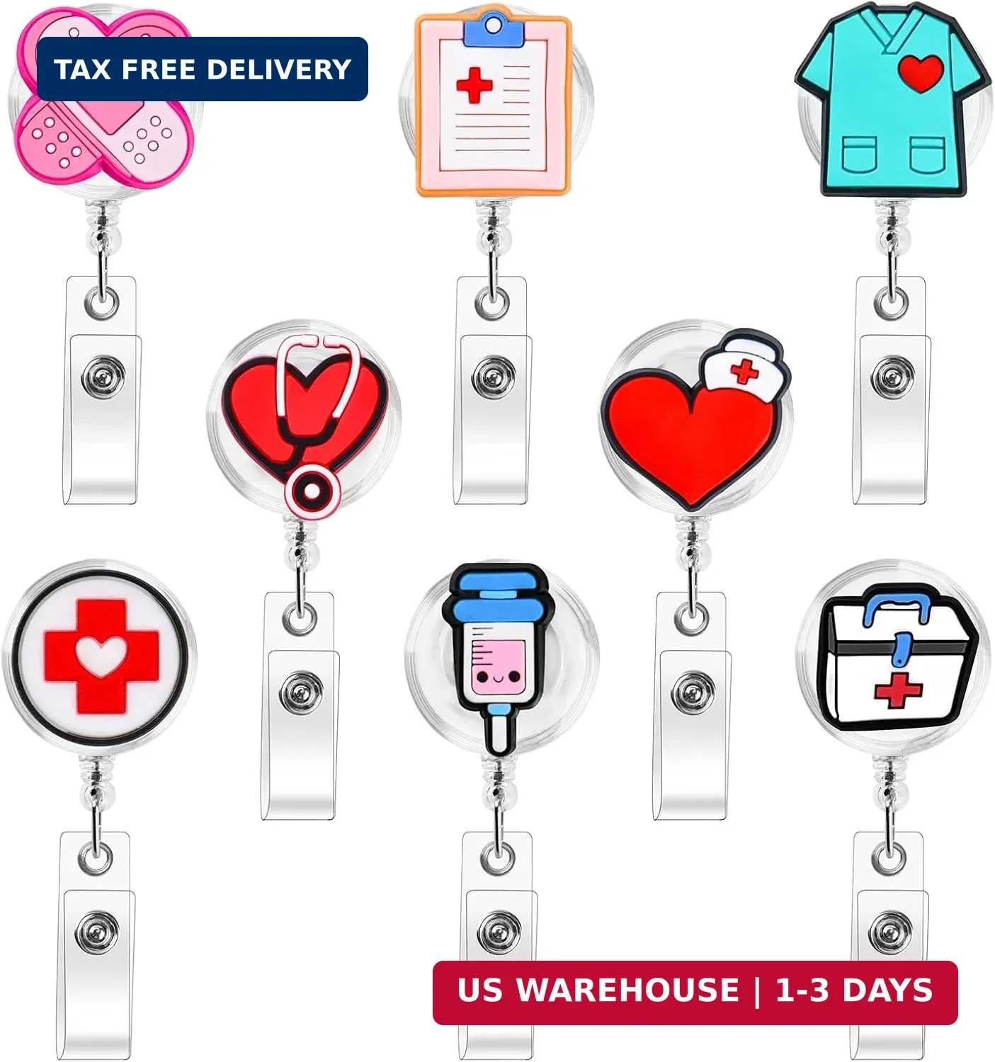 8 Pack Nurse Badge Reels, Retractable Cute Nursing ID Reels 