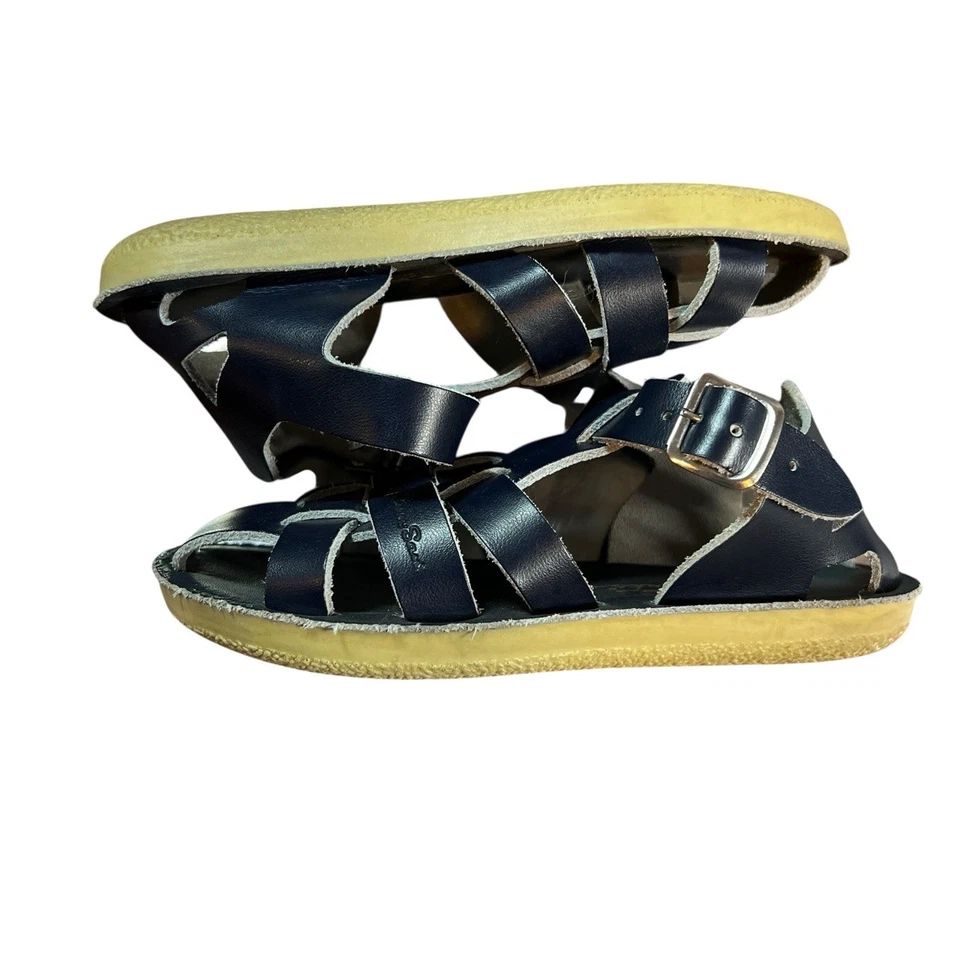 Salt Water Sandals by Hoy Navy Blue Leather Fisherman Ankle Strap Buckle Kids 10 - Image 4 of 4