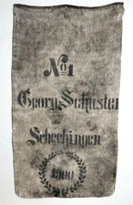 Antique 1900 German Herringbone Twill Hemp Linen Patched Darned Grain Sack Bag