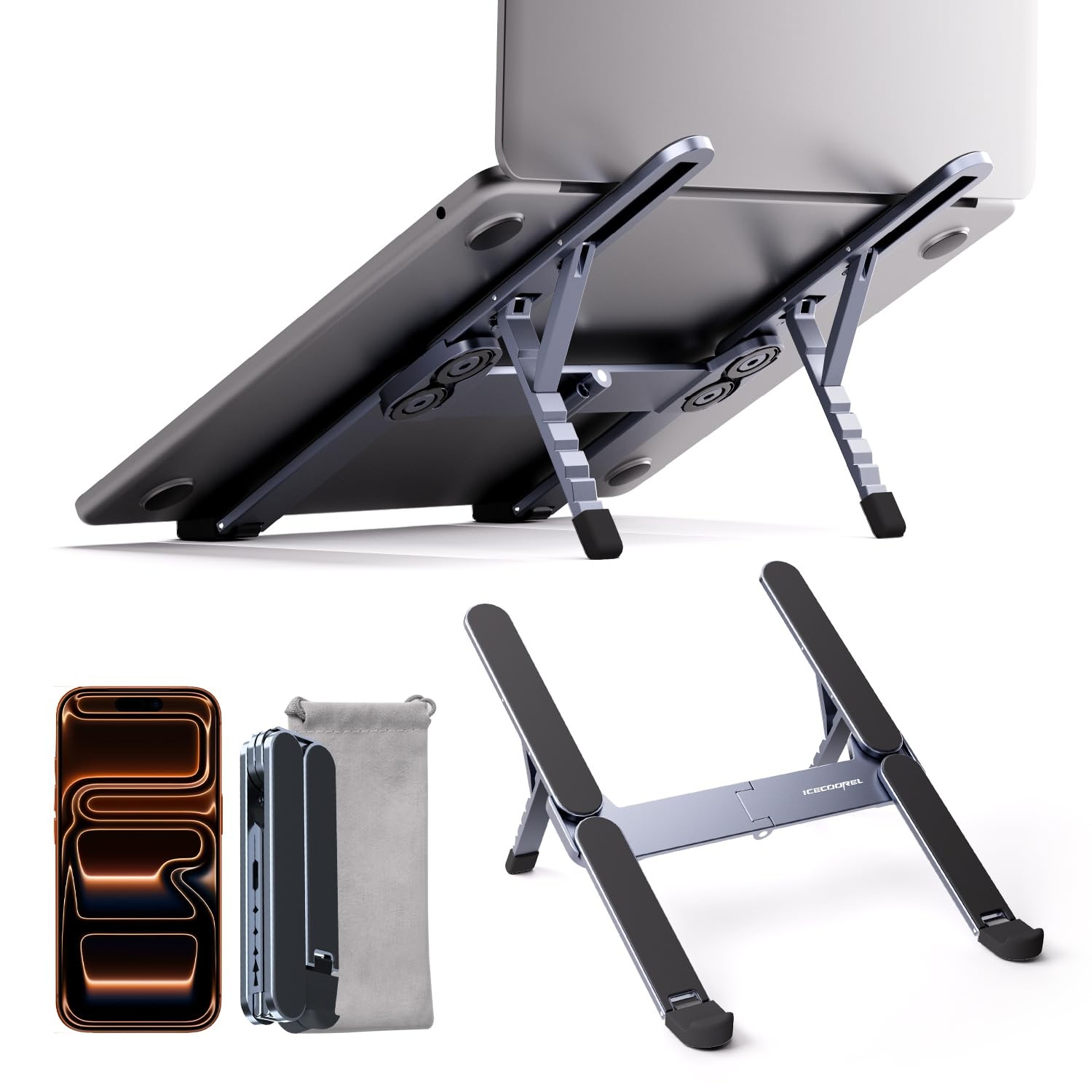 ICE COOREL X5 Laptop Stand Foldable 6-Level Adjustable Aluminum 10-17 inch