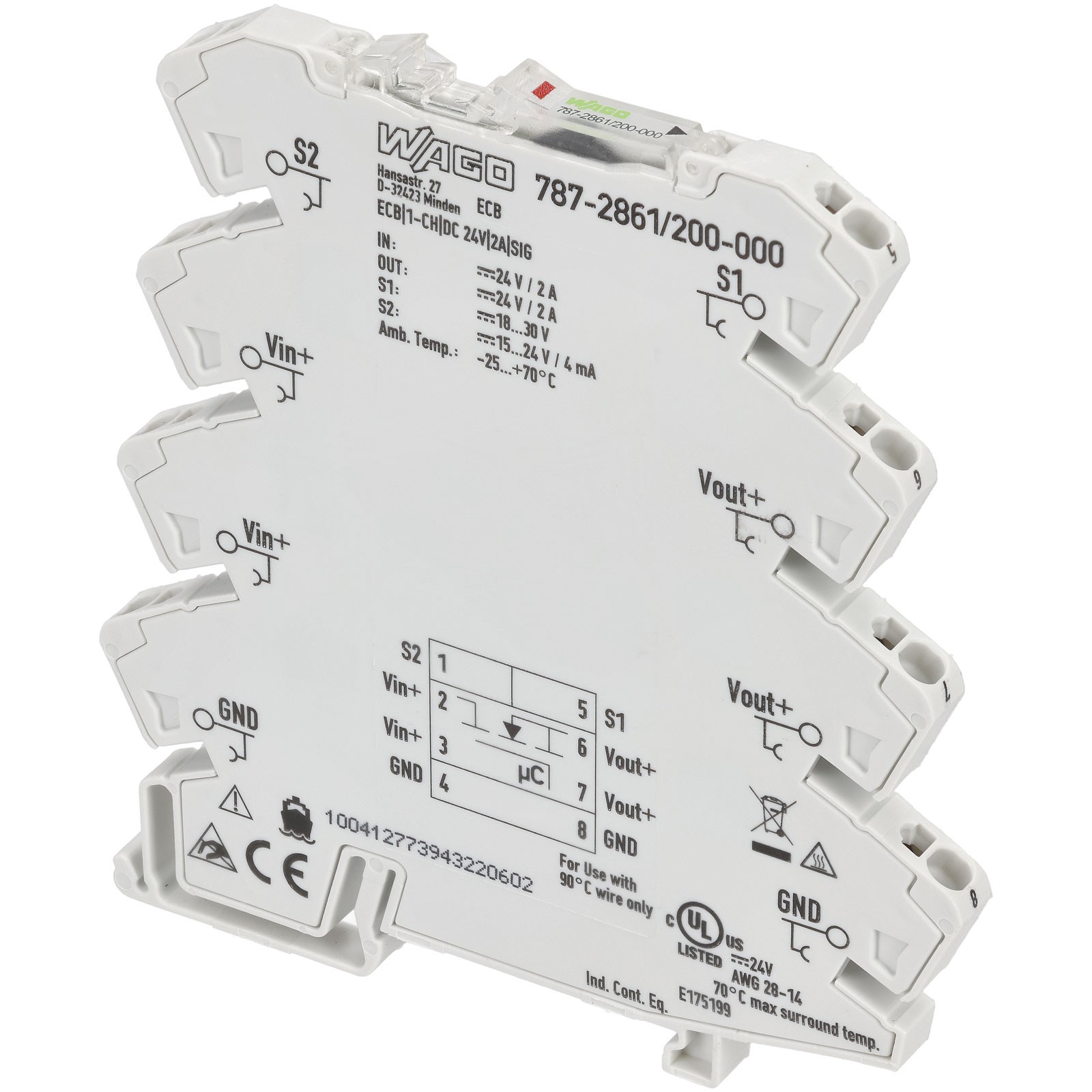 WAGO Single Channel 24VDC 2.0A Electronic Circuit Breaker
