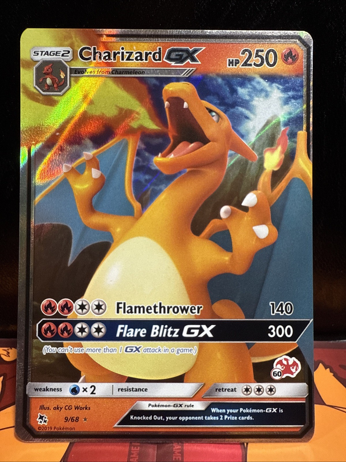 Charizard GX - (#60 Charizard Stamp) 009/068 Battle Academy Holo. LP. Print Line