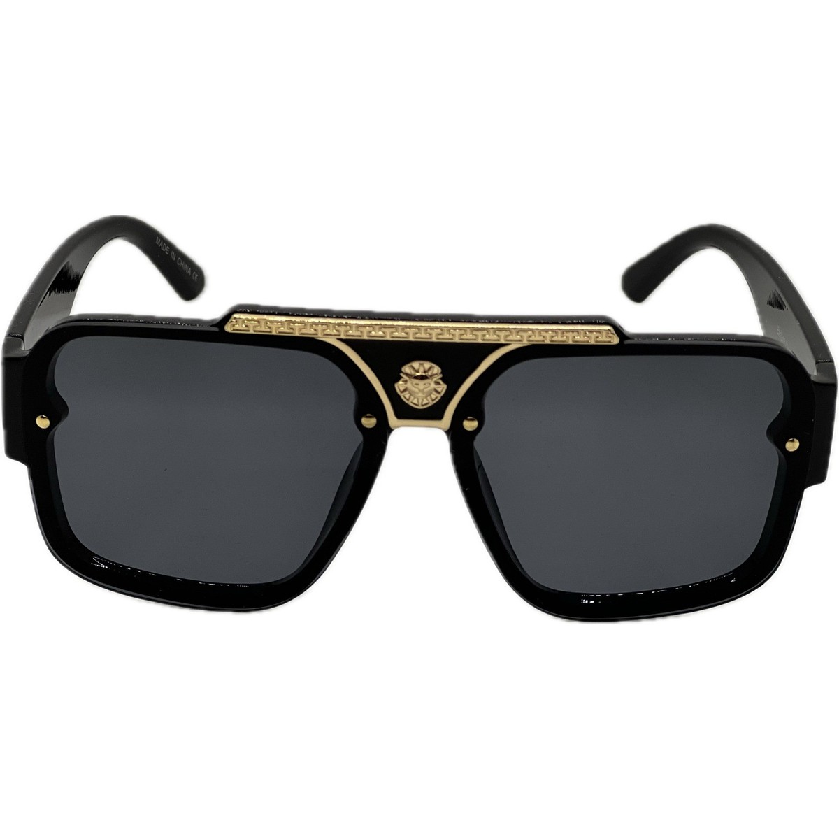 Luxury Oversized Square Sunglasses Gold Medallion Black Frame