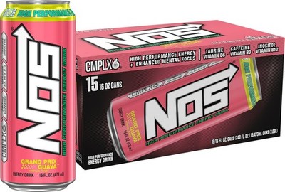NOS Grand Prix Guava: High Performance Energy Drink. 16 Fl oz Large, Guava