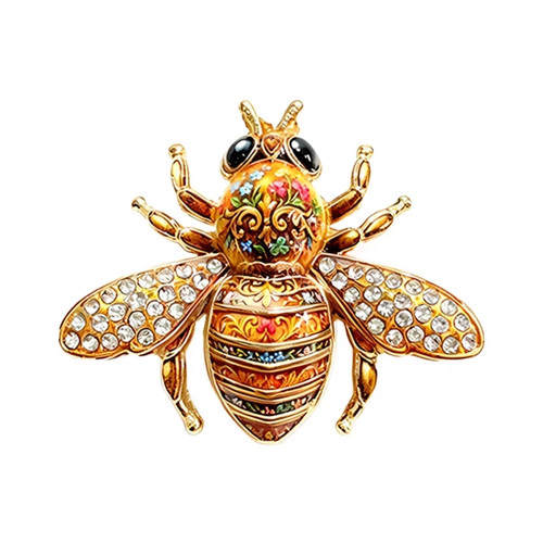 Yellow Crystal Bee Brooch Pin Retro Gold Rhinestone Insect Statement JewelryGift