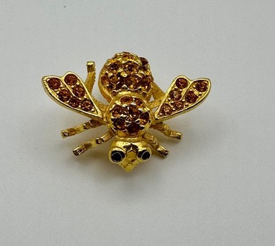 Joan Rivers Amber Gold Crystal Goldtone Bee Pin/Brooch with Black Crystal Eyes