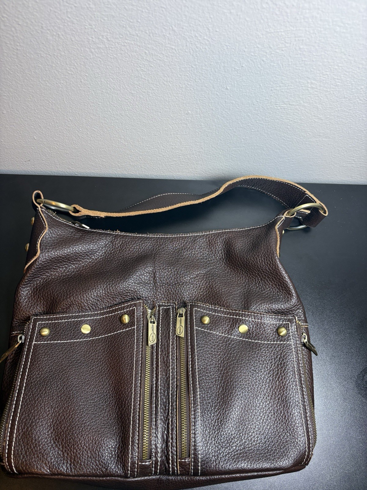 Ameri Leather Brown Shoulder Bag Genuine Leather … - image 1