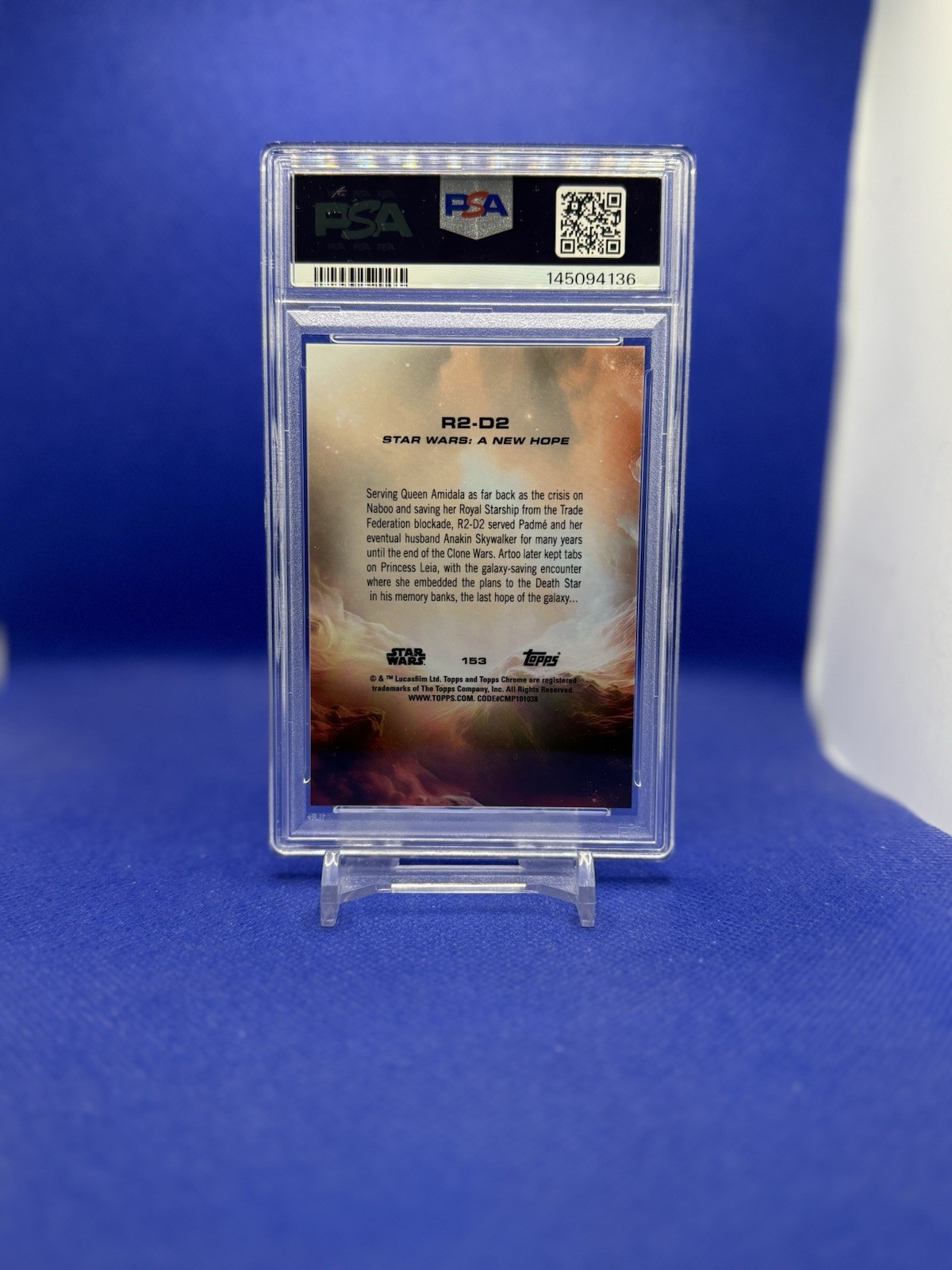 2025 Topps Chrome Star Wars R2-D2 Skywalker Blue Refractor 27/150 PSA 9 view 2