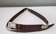 Fossil Brown Leather Silver Accent Belt Vtg Sz. M Western Rodeo Cowgirl 35