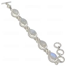 Natural Moonstone Gemstone 925 Sterling Silver Jewelry Bracelet Size 7-8"