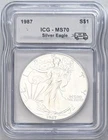 1987 SILVER EAGLE FIRST DELIVERY ICG MS70 SILVER LABEL
