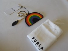 New Furla Rainbow Leather Rainbow Keychain Bag Charm  Black Multi-Color