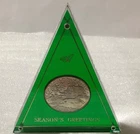 Season's Greetings 1 oz .999 Silver Round in Green Acrylic Stand, Horses Sleigh