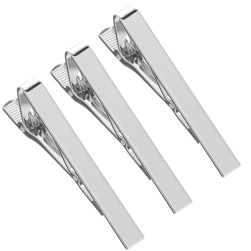Tie Clips for Men, 3 Pcs Classic Tie Bar Elegant Silver Necktie Pins for Men 