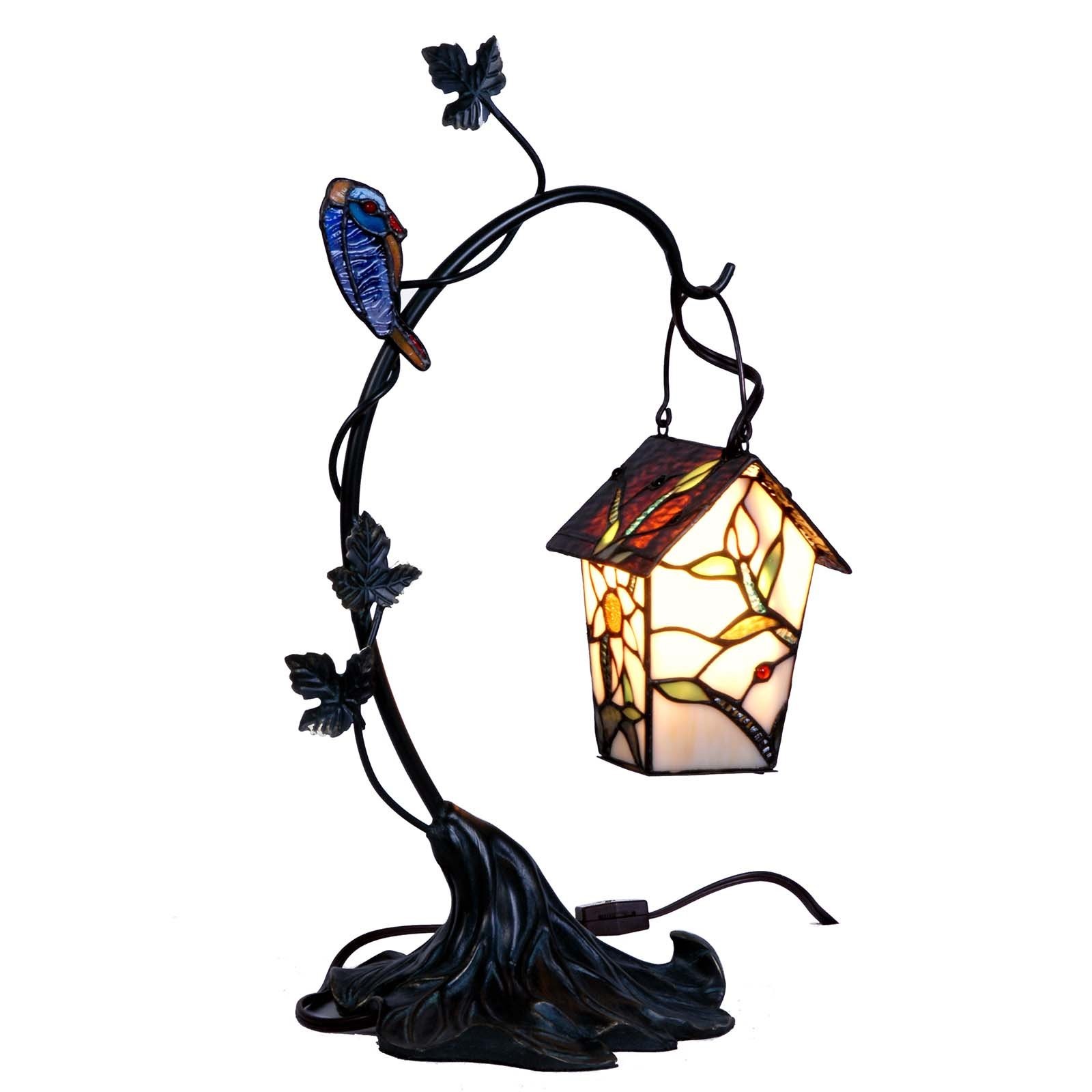 Lampe table Tiffany vitrail nichoir, cadeau idéal pour pendaison