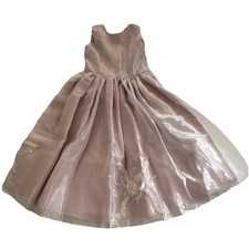 Girls Light Pink Formal Dress Satin Organza Ivory Floral Sequin Embellishments