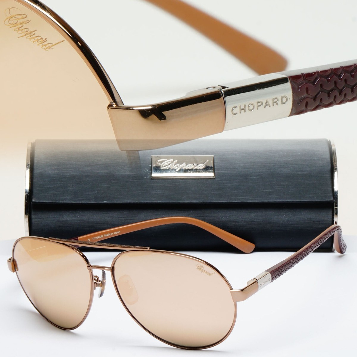 Chopard Sunglasses Titanium Glass Pilot Gold Brown SCH880V  display picture 2