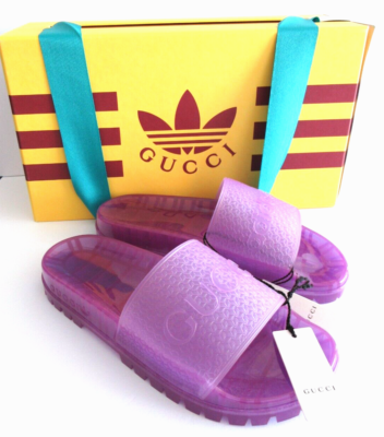 NEW GUCCI X ADIDAS LADIES RUBBER LOGO SLIDE PLATFORM SANDAL