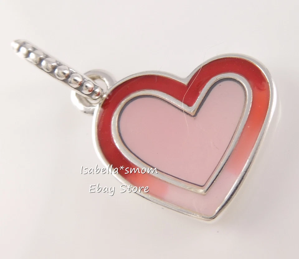 Asimmetrico Cuore Di Love Originale PANDORA Rosa Rosso Smalto Ciondolo Pendente - Immagine 3 di 4