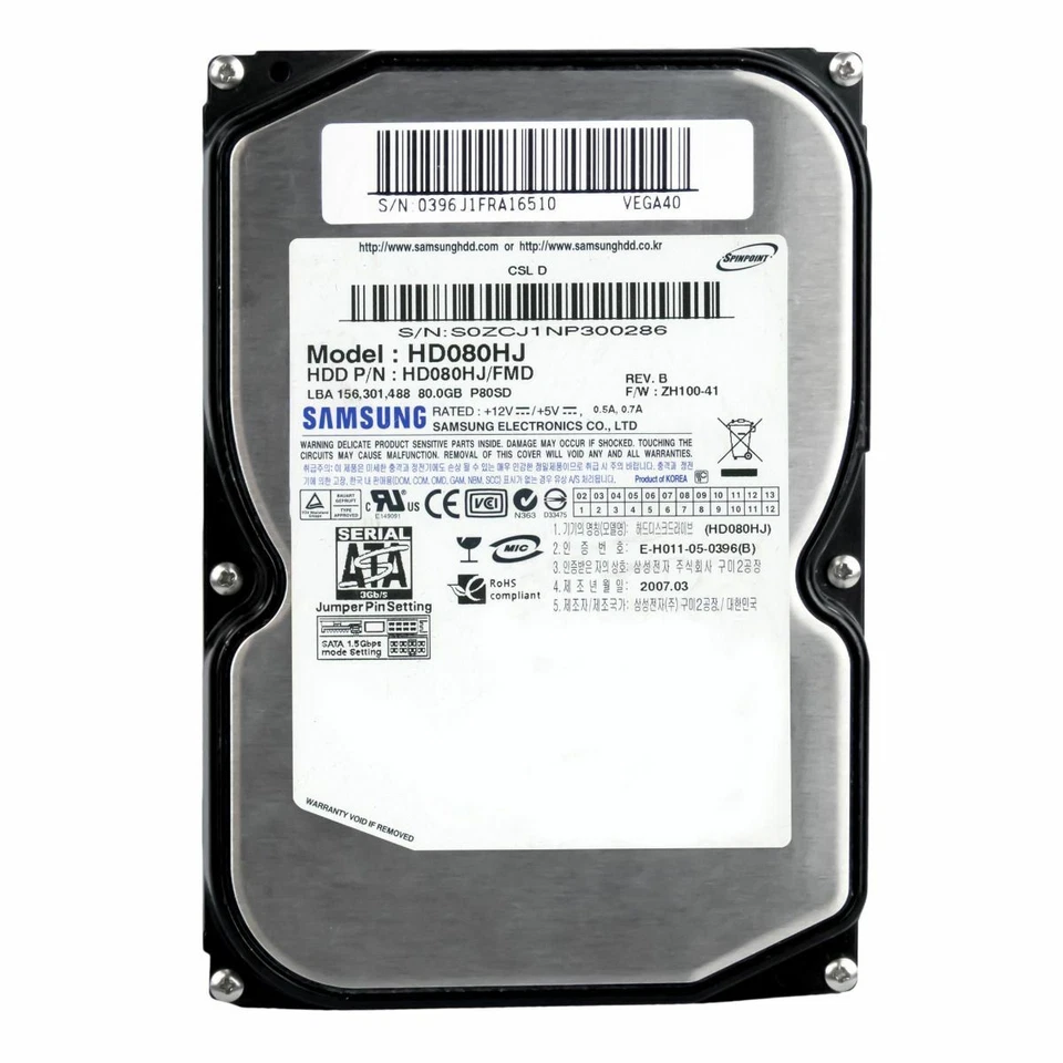 Hard Drive Samsung 80GB SPINPOINT HD080HJ P80SD 8MB 7200RPM SATA II 3.5'' Inch - Image 3 of 3