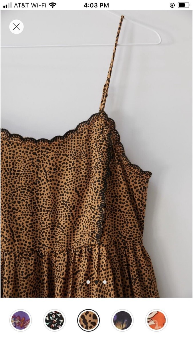NWT UO Hanna Rayon Tiered Scallop Babydoll Mini Dress Urban Outfitter Leopard XS NWT UO Hanna Rayon Tiered Scallop Babydoll Mini Dress Urban Outfitter Leopard XS