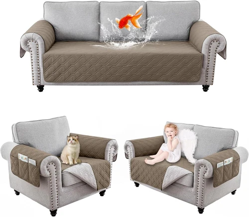 Sitz Sofabezug Wasserdicht Möbel Schonbezug mit Stauraum Sofakissen - Bild 13 von 50