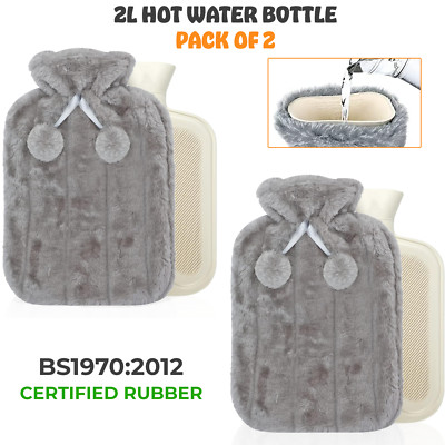 2x2L Gemütliches Kunstfell Heißwasserflasche Naturkautschuk Wärmer Schmerzlinderung Wärme Neu