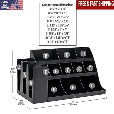 14 Compartments Storage Coffee Condiment Organizer Station 24''x11.5''x12.5'' Black