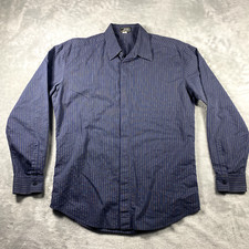 VTG Gianni Versace Mens 48 Dress Shirt Made in Italy Blue W/ Pinstripes READ