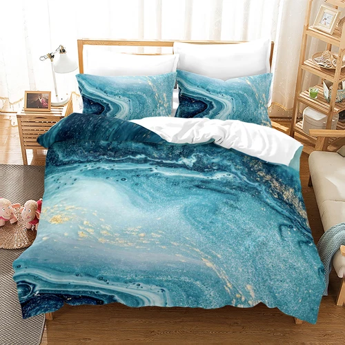 Doona Duvet Quilt Cover Bed Set Marbled Blue Gold Green Purple White Gradient - Picture 17 of 19